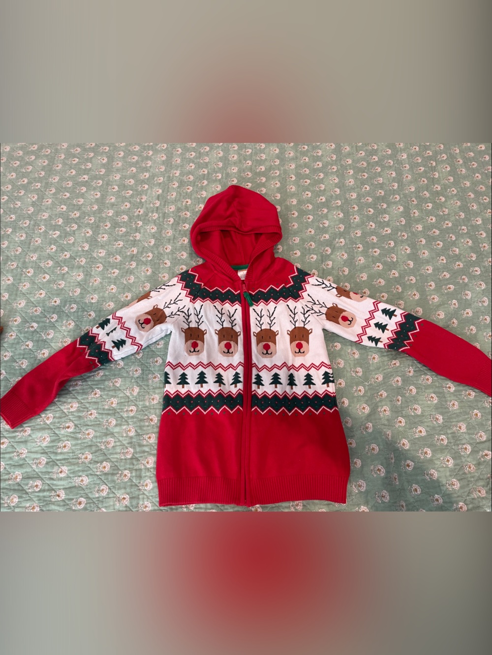 Gymboree Red White Reindeer Zip Hoodie Sweater